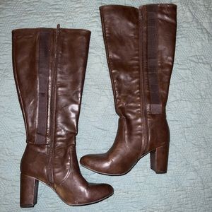 Brown tall heeled boots